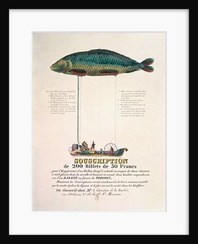 Poster advertising the subscription for a dirigible balloon in the shape of a fish by French School
