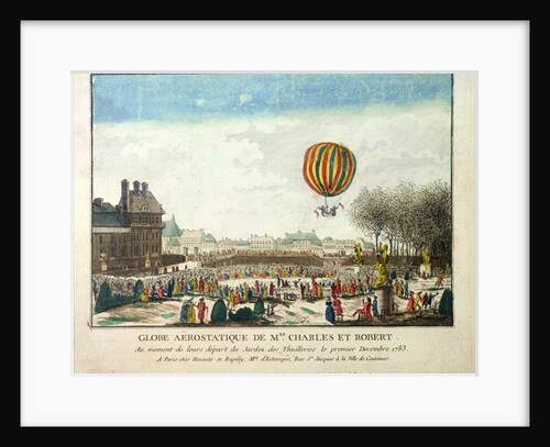 The Flight of Jacques Charles and Nicholas Robert from the Jardin des Tuileries, 1st December, 1783 by French School