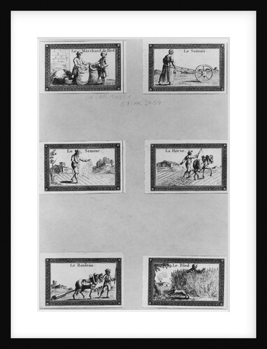 Six vignettes depicting the cultivation of cereals by French School