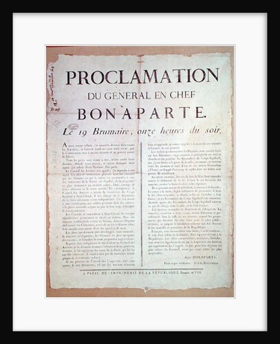 Proclamation of Napoleon I 19 Brumaire An 8 by French School