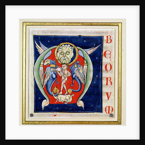 Historiated initial 'M' depicting a man playing a rebec and fantastical animals by French School