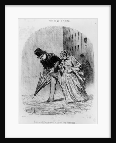 Series 'Tout ce qu'on voudra', Disadvantage of having an umbrella with a complicated spring system by Honore Daumier
