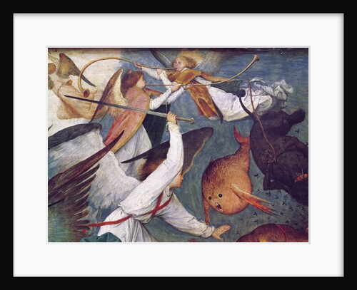 The Fall of the Rebel Angels, detail of angels fighting and playing music by Pieter the Elder Bruegel