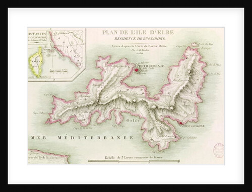 Map of the Island of Elba, engraved by Jean-Baptiste Tardieu 1814 by Baron Louis Albert Bacler d'Albe