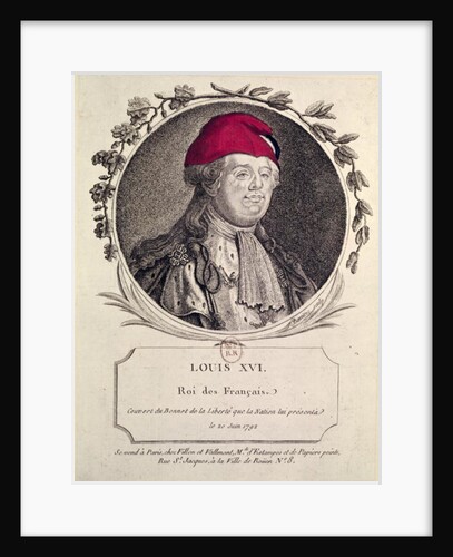 Louis XVI wearing a phrygian bonnet presented to him by the nation, 20th June 1792 by French School