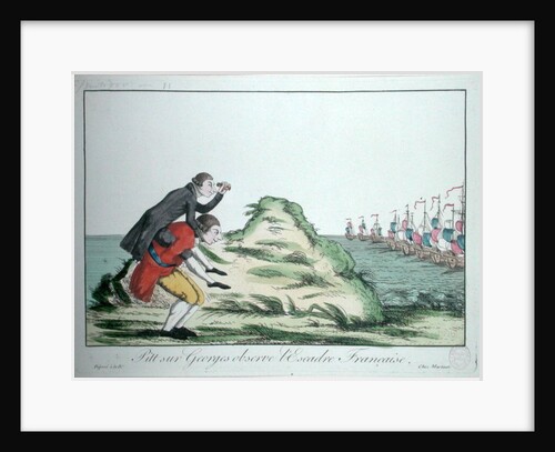 William Pitt the Younger riding on the back of George III Observing the French Squadron, 1803 by French School