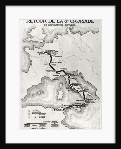 Map of the return of the 8th Crusade in 1270 with the resting places of Louis IX's body by French School