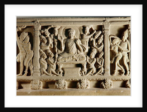 Relief depicting seated Buddha preaching surrounded by worshippers, Mathura School by Indian School
