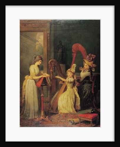 Harp lesson given by Madame de Genlis to Mademoiselle d'Orleans with Mademoiselle Pamela Turning the Pages, c.1842 by Jean Baptiste Mauzaisse