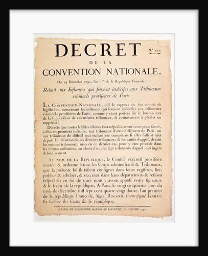 Decree of the National Convention, 24th December 1792 by French School