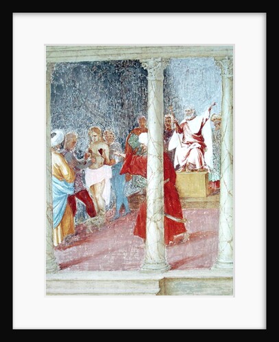 Scenes from the Life of St. Barbara, detail of St. Barbara before a judge, 1523-24 by Lorenzo Lotto