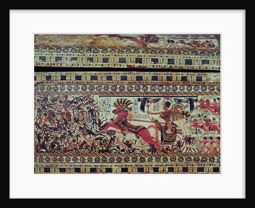 Tutankhamun on his chariot attacking Africans, detail from the side of a chest, New Kingdom, c.1340 BC by Egyptian 18th Dynasty