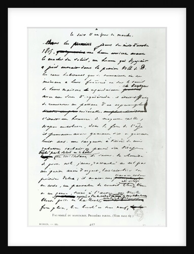 'Le Soir d'un Jour de Marche', facsimile of a page from the manuscript 'Les Miserables' by Victor Hugo by French School