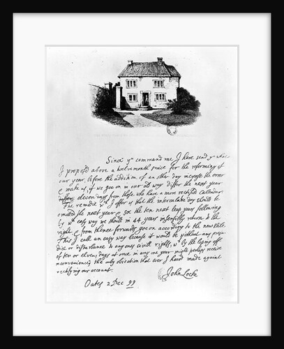 Facsimile of a letter illustrating the house in which Locke was born in Wrington, Somerset by John Locke
