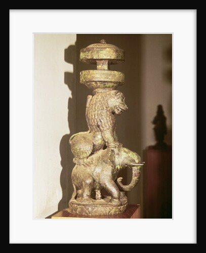 Sculpture of a lion mounted on an elephant by School Indian