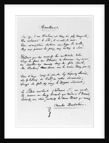 Recueillement, signed sonnet, 1861 by Charles Pierre Baudelaire