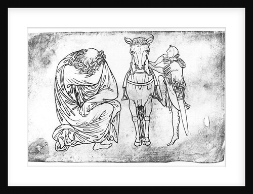 Facsimile copy of Ms Fr 19093 fol.23v Man seated, Knight mounting his horse by Villard de Honnecourt