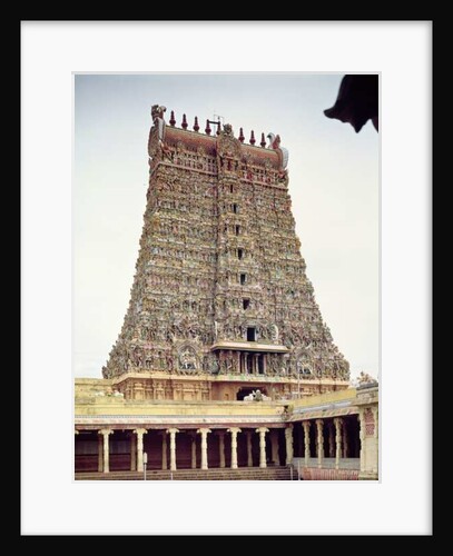 View of the carved exterior of the south gopuram by Indian School