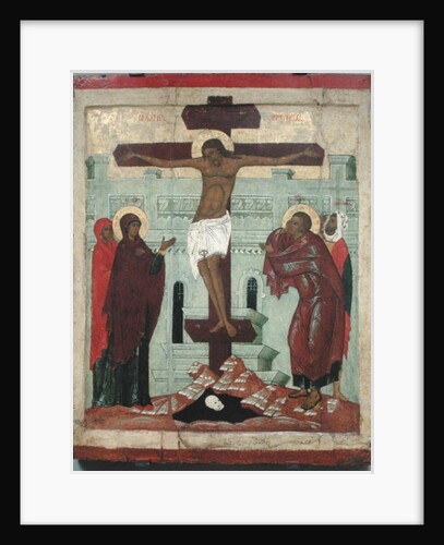 Icon depicting the Crucifixion with the Virgin, Mary Magdalene, St. John and the Centurion Longinus, Novgorod School by Russian School