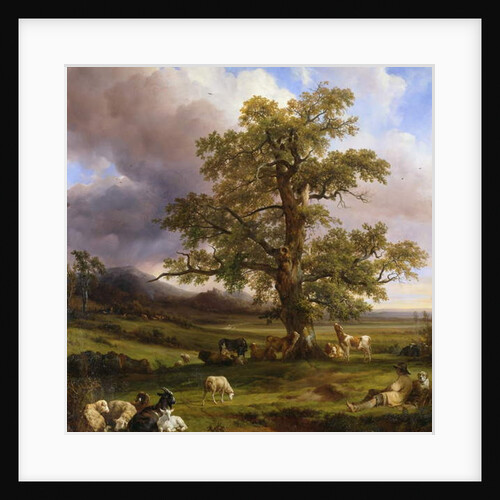 Animals Resting around a Large Oak Tree, 1842 by Jacques Raymond Brascassat