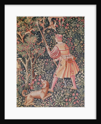 A man gathering pears with a hoe by French School