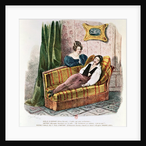 Marie Dorval in the role of Adele d'Hervey and Bocage as Antony, in the final scene of Act I of 'Antony' by Alexandre Dumas Pere 1831 by Eugene Andre
