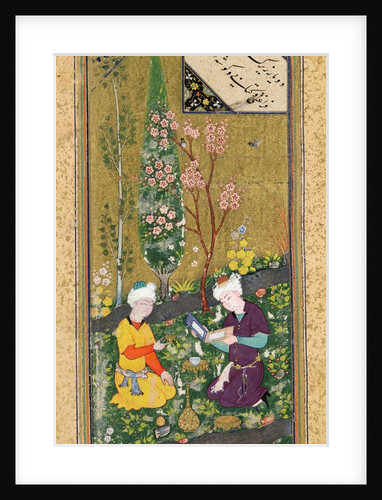 Ms C-860 fol.9a Two Figures Reading and Relaxing in an Orchard, c.1540-50 by Persian School