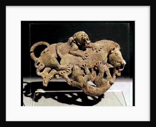 Ornamental plaque depicting a wild boar struggling with two tigers by School Chinese