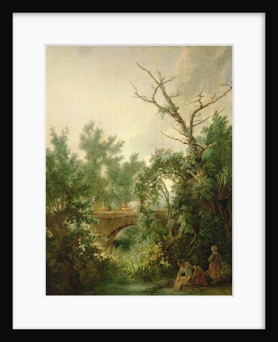 Peasant Woman Washing Clothes near a Bridge by Jean-Baptiste Huet