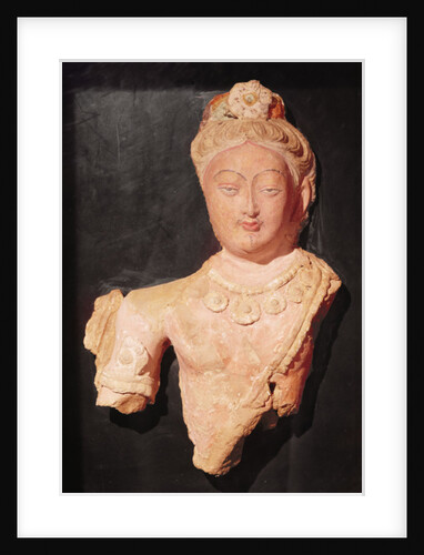 Head and bust of a Bodhisattva in princely costume, from Kumtura, Xinjiang, 7th-8th century by School Chinese