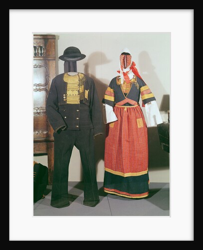 Two mannequins wearing traditional costumes for the Feast of Pont-l'Abbe, 1880 by French School