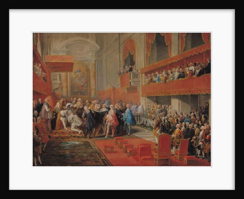 Presentation of the Order of the Holy Spirit to Prince Vaini by Paul-Hippolyte de Beauvillers Duke of Saint-Aignan in 1732, c.1752 by Giovanni Paolo Pannini or Panini