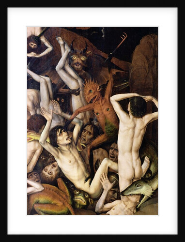 Hell, detail of a demon hitting the damned, c.1450 by Dirck Bouts