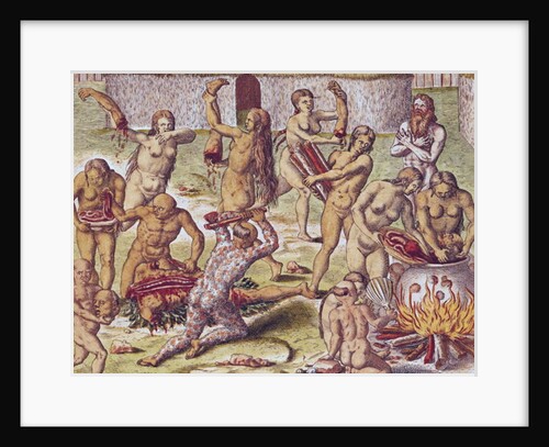 Dismembering and cooking an enemy by Theodor de Bry