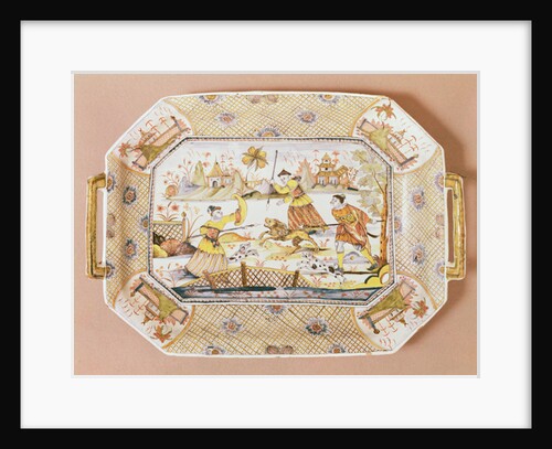 Octagonal dish with a chinese pattern of a lion hunt, c.1730 by Guillibaud