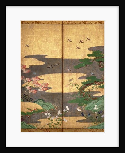 Birds with Autumn and Winter flowers by Japanese School