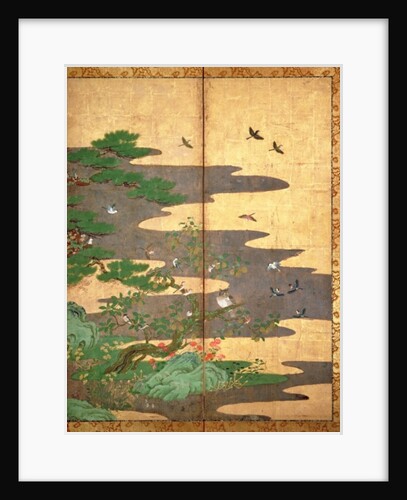 Birds with Autumn and Winter flowers by Japanese School