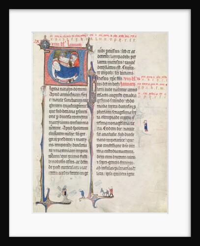 Ms.838 fol.55 Historiated initials 'U' and 'I' depicting the Nativity and the Infant Christ by French School