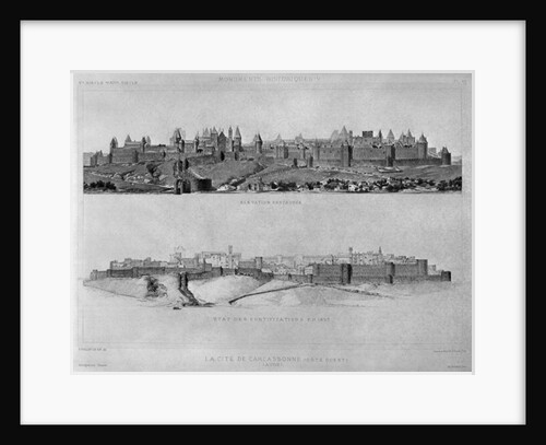 View of Carcassonne from the west side, State of the fortifications and the city in 1853 by Eugene Emmanuel Viollet-le-Duc