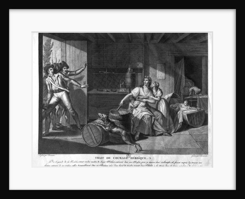 Act of heroic courage of a woman facing Vendean robbers having gained control of Saint-Mithier, 1793 by J. F. (after) Cazenave