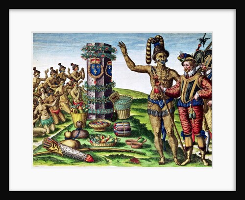 Rene Goulaine de Laudonniere and Chief Athore in front of Ribault's Column by Jacques Le Moyne