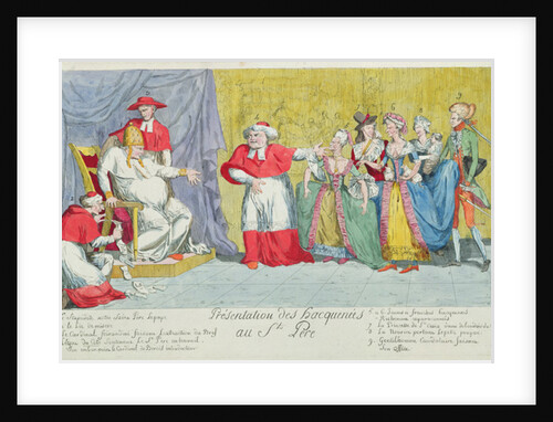 Presentation of the Mares to the Holy Father, caricature of the introduction of Adelaide and Victoire de France to the Pope, 17th April 1791 by French School