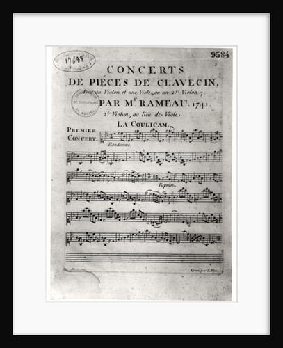 Score sheet for 'Concerts de Pieces de Clavecin' by Jean-Philippe Rameau 1741 by L. Hue
