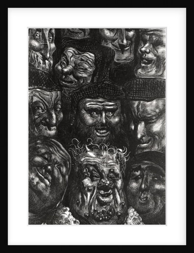Eleven grotesque faces from 'Les Contes Drolatiques' by Honore de Balzac engraved by Predhomme by Gustave Dore