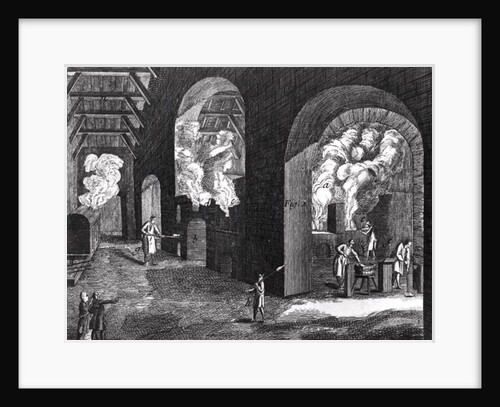 Interior of a Glass Factory by French School