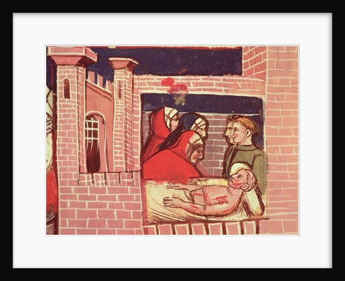 Caring for an injured man in a castle by Italian School