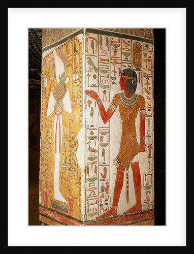 Pillar depicting Osiris and a priest wearing a panther skin by Egyptian 19th Dynasty