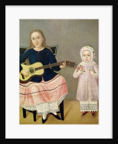 Young Girl with a Guitar and Child with a Bouquet by Mexican School