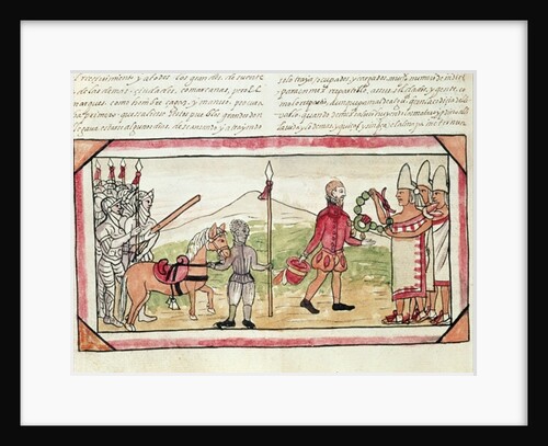 Fol.208v Meeting of Hernando Cortes and Montezuma, miniature from the 'History of the Indians' by Diego Duran, 1579 by Diego Duran