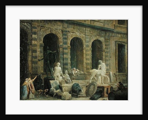 A Man Drawing Antiques in Front of the Petite Galerie of the Louvre, 1781 by Hubert Robert